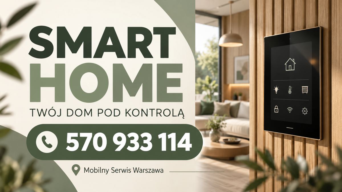 Smart home — szałwiowy plakat poziomy